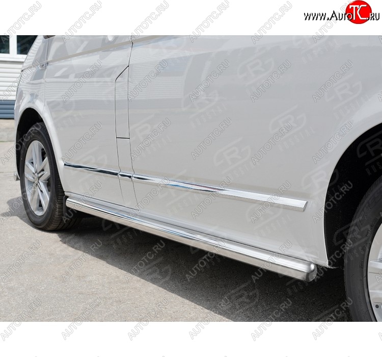 11 999 р. Правая защита порогов SLITKOFF из круглой трубы d63 мм Volkswagen Transporter T6 дорестайлинг (2015-2019)  с доставкой в г. Майкоп