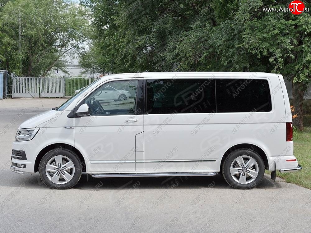 22 699 р. Правая защита порогов SLITKOFF из круглой трубы d63 мм v3 Volkswagen Multivan T6 дорестайлинг (2016-2019)  с доставкой в г. Майкоп