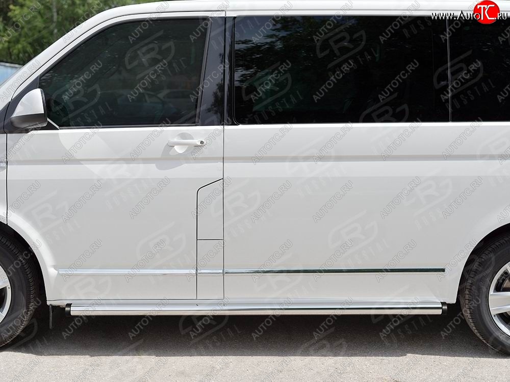 12 749 р. Правая защита порогов SLITKOFF из круглой трубы d63 мм v2 Volkswagen Multivan T6 дорестайлинг (2016-2019)  с доставкой в г. Майкоп