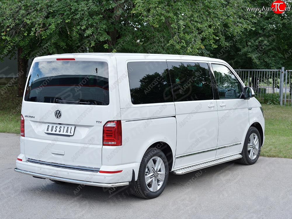 15 999 р. Защита заднего бампера (Ø42 мм, нержавейка, короткая база) SLITKOFF Volkswagen Transporter T6 дорестайлинг (2015-2019)  с доставкой в г. Майкоп