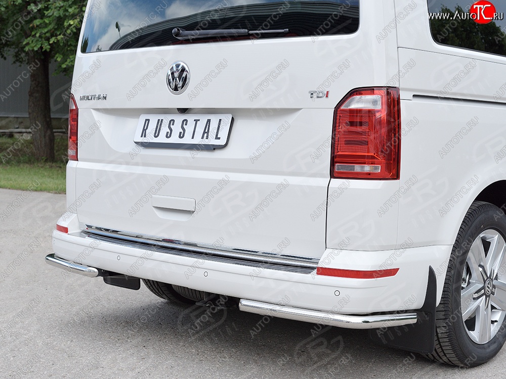 11 999 р. Защита заднего бампера (Ø42 мм, нержавейка, короткая база) SLITKOFF Volkswagen Transporter T6 дорестайлинг (2015-2019)  с доставкой в г. Майкоп
