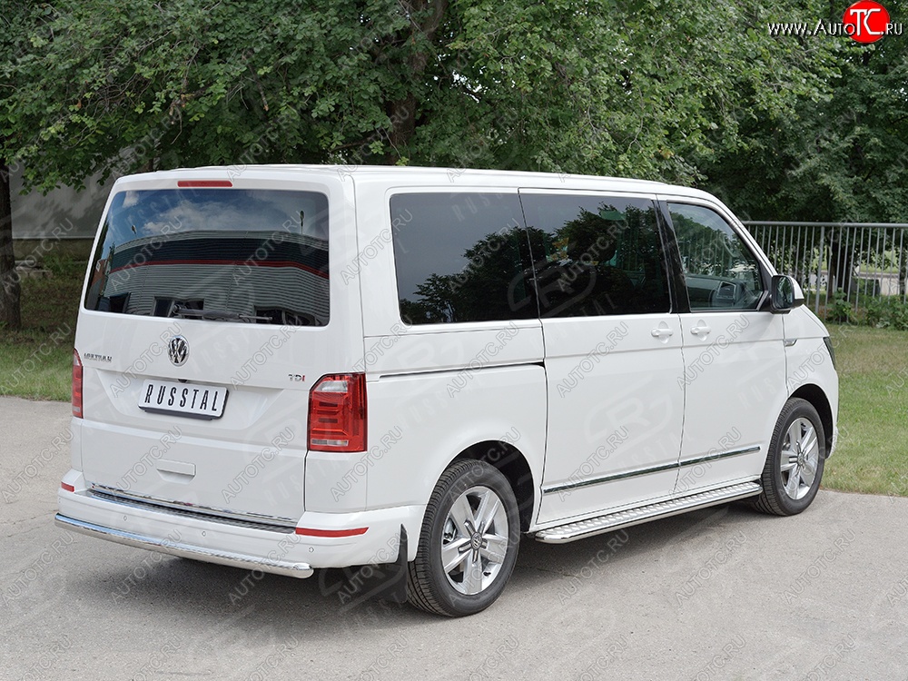 15 799 р. Защита заднего бампера (Ø63 мм, нержавейка, короткая база) SLITKOFF Volkswagen Transporter T6 дорестайлинг (2015-2019)  с доставкой в г. Майкоп