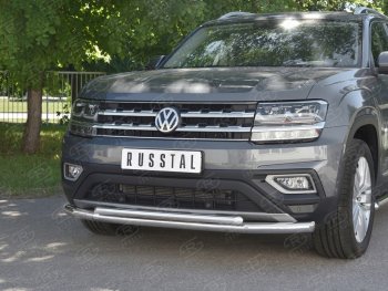 19 999 р. Защита переднего бампера (2 трубы Ø63 и 42 мм, нержавейка) SLITKOFF  Volkswagen Teramont  CA1 (2016-2020) дорестайлинг  с доставкой в г. Майкоп. Увеличить фотографию 4