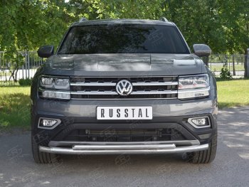Защита переднего бампера (2 трубы Ø63 и 42 мм, нержавейка) SLITKOFF Volkswagen Teramont  CA1 (2016-2020) дорестайлинг