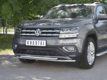 19 599 р. Защита переднего бампера (2 трубы Ø42 мм, нержавейка) SLITKOFF  Volkswagen Teramont  CA1 (2016-2020) дорестайлинг  с доставкой в г. Майкоп. Увеличить фотографию 4