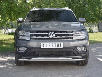 Защита переднего бампера (2 трубы Ø42 мм, нержавейка) SLITKOFF Volkswagen Teramont  CA1 (2016-2020) дорестайлинг