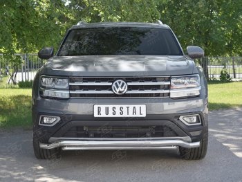 Защита переднего бампера (2 трубы Ø63 и 42 мм, нержавейка) SLITKOFF Volkswagen Teramont  CA1 (2016-2020) дорестайлинг