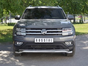 Защита переднего бампера (Ø63 мм волна, нержавейка) SLITKOFF Volkswagen Teramont  CA1 (2016-2020) дорестайлинг
