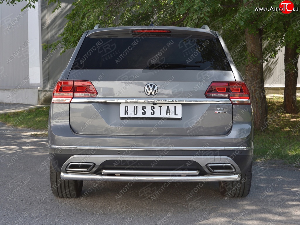 16 999 р. Защита заднего бампера (2 трубы Ø63 и 42 мм, нержавейка) SLITKOFF Volkswagen Teramont CA1 дорестайлинг (2016-2020)  с доставкой в г. Майкоп