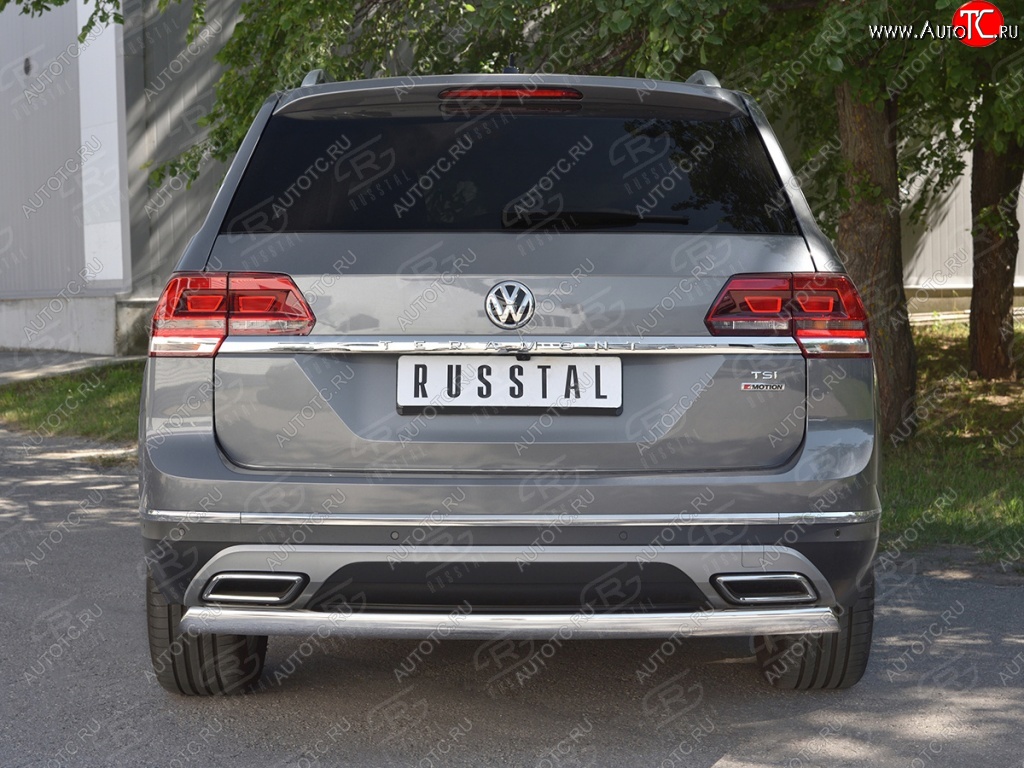 11 599 р. Защита заднего бампера (Ø75х42 мм, нержавейка) Russtal Volkswagen Teramont CA1 дорестайлинг (2016-2020)  с доставкой в г. Майкоп