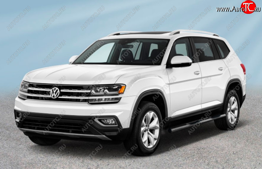 13 699 р. Защита порогов Slitkoff (Ø 76 мм, в проступями)  Volkswagen Teramont  CA1 (2016-2020) дорестайлинг (Сталь с полимерным покрытием. Цвет: серебристый)  с доставкой в г. Майкоп