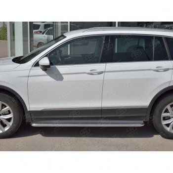 35 549 р. Порожки для ног (труба Ø42) SLITKOFF  Volkswagen Tiguan  Mk2 (2016-2020) дорестайлинг (лист - нержавейка, профиль - нержавейка)  с доставкой в г. Майкоп. Увеличить фотографию 2