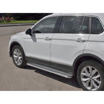 22 999 р. Пороги труба d42 с листом (Лист алюм, проф.сталь) (v2) SLITKOFF  Volkswagen Tiguan  Mk2 (2016-2020) дорестайлинг  с доставкой в г. Майкоп. Увеличить фотографию 3