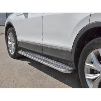 22 999 р. Пороги труба d42 с листом (Лист алюм, проф.сталь) (v2) SLITKOFF  Volkswagen Tiguan  Mk2 (2016-2020) дорестайлинг  с доставкой в г. Майкоп. Увеличить фотографию 4