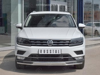 17 399 р. Защита переднего бампера (2 трубы Ø42 мм, нержавейка, NOT OFF ROAD) SLITKOFF Volkswagen Tiguan Mk2 дорестайлинг (2016-2020)  с доставкой в г. Майкоп. Увеличить фотографию 2