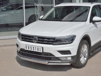 17 399 р. Защита переднего бампера (2 трубы Ø42 мм, нержавейка, NOT OFF ROAD) SLITKOFF Volkswagen Tiguan Mk2 дорестайлинг (2016-2020)  с доставкой в г. Майкоп. Увеличить фотографию 3