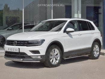 Защита переднего бампера (2 трубы Ø42 мм, нержавейка, NOT OFF ROAD) SLITKOFF Volkswagen Tiguan  Mk2 (2016-2020) дорестайлинг