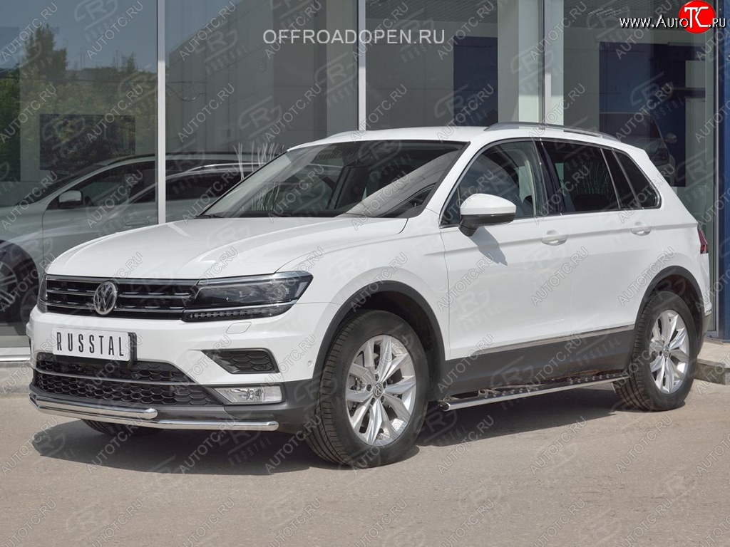 17 399 р. Защита переднего бампера (2 трубы Ø42 мм, нержавейка, NOT OFF ROAD) SLITKOFF Volkswagen Tiguan Mk2 дорестайлинг (2016-2020)  с доставкой в г. Майкоп