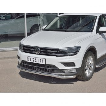 17 649 р. Защита переднего бампера (Ø63 мм волна, нержавейка) SLITKOFF Volkswagen Tiguan Mk2 дорестайлинг (2016-2020)  с доставкой в г. Майкоп. Увеличить фотографию 2