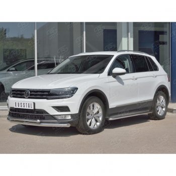14 649 р. Защита переднего бампера (2 трубы Ø63 и 75х42 мм, нержавейка) Russtal Volkswagen Tiguan Mk2 дорестайлинг (2016-2020)  с доставкой в г. Майкоп. Увеличить фотографию 3