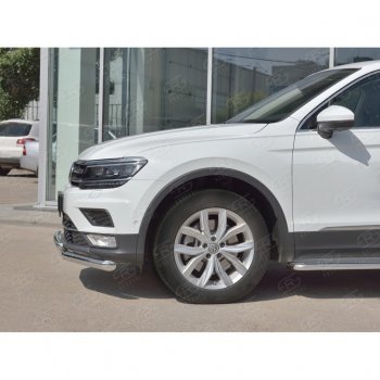 14 649 р. Защита переднего бампера (2 трубы Ø63 и 75х42 мм, нержавейка) Russtal Volkswagen Tiguan Mk2 дорестайлинг (2016-2020)  с доставкой в г. Майкоп. Увеличить фотографию 4