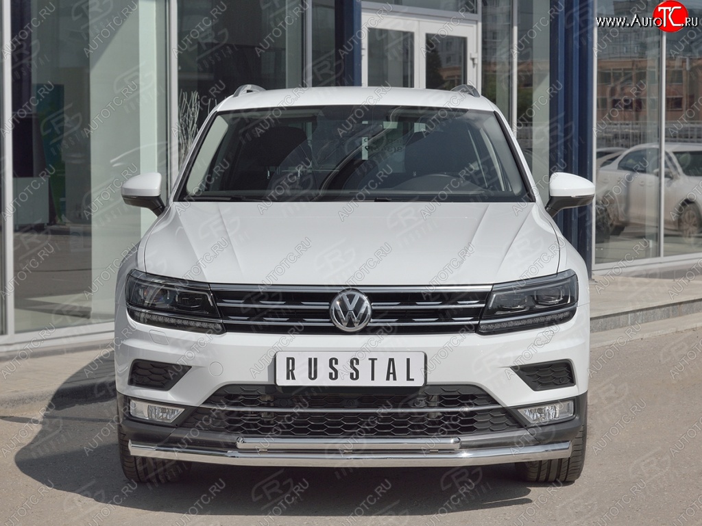 14 649 р. Защита переднего бампера (2 трубы Ø63 и 75х42 мм, нержавейка) Russtal Volkswagen Tiguan Mk2 дорестайлинг (2016-2020)  с доставкой в г. Майкоп