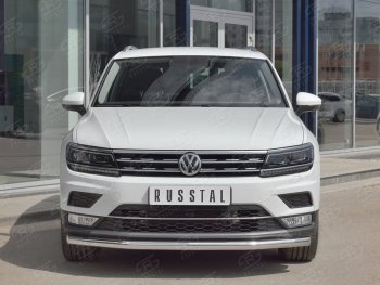 Защита переднего бампера (Ø63 мм, нержавейка, NOT OFF ROAD) SLITKOFF Volkswagen Tiguan  Mk2 (2016-2020) дорестайлинг