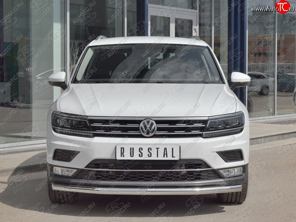 16 249 р. Защита переднего бампера (Ø63 мм, нержавейка, NOT OFF ROAD) SLITKOFF Volkswagen Tiguan Mk2 дорестайлинг (2016-2020)  с доставкой в г. Майкоп