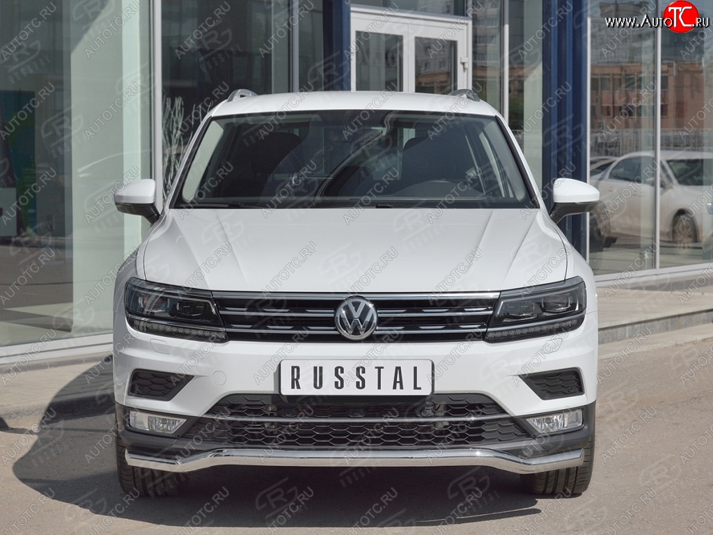 17 649 р. Защита переднего бампера (Ø63 мм волна, нержавейка) SLITKOFF Volkswagen Tiguan Mk2 дорестайлинг (2016-2020)  с доставкой в г. Майкоп
