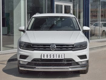 Защита переднего бампера (2 трубы Ø63 и 42 мм, нержавейка) SLITKOFF Volkswagen Tiguan  Mk2 (2016-2020) дорестайлинг