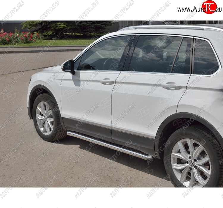 19 999 р. Защита порогов из круглой трубы диаметром 63 мм SLITKOFF v3  Volkswagen Tiguan  Mk2 (2016-2020) дорестайлинг  с доставкой в г. Майкоп