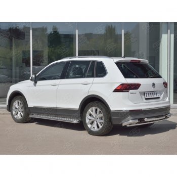 24 999 р. Защита заднего бампера (Ø63/42/63 мм, нержавейка, NOT OFF ROAD) SLITKOFF Volkswagen Tiguan Mk2 дорестайлинг (2016-2020)  с доставкой в г. Майкоп. Увеличить фотографию 2