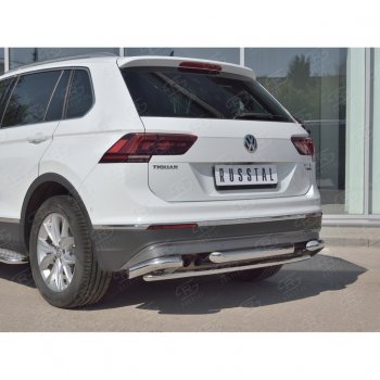 24 999 р. Защита заднего бампера (Ø63/42/63 мм, нержавейка, NOT OFF ROAD) SLITKOFF Volkswagen Tiguan Mk2 дорестайлинг (2016-2020)  с доставкой в г. Майкоп. Увеличить фотографию 4