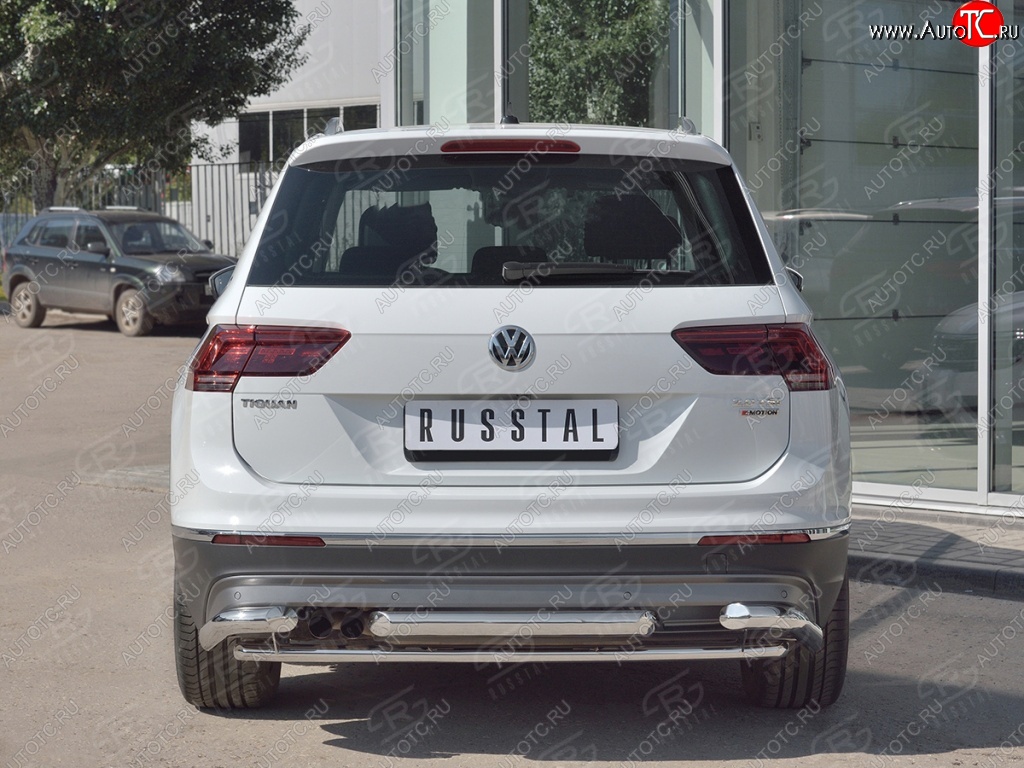 24 999 р. Защита заднего бампера (Ø63/42/63 мм, нержавейка, NOT OFF ROAD) SLITKOFF Volkswagen Tiguan Mk2 дорестайлинг (2016-2020)  с доставкой в г. Майкоп