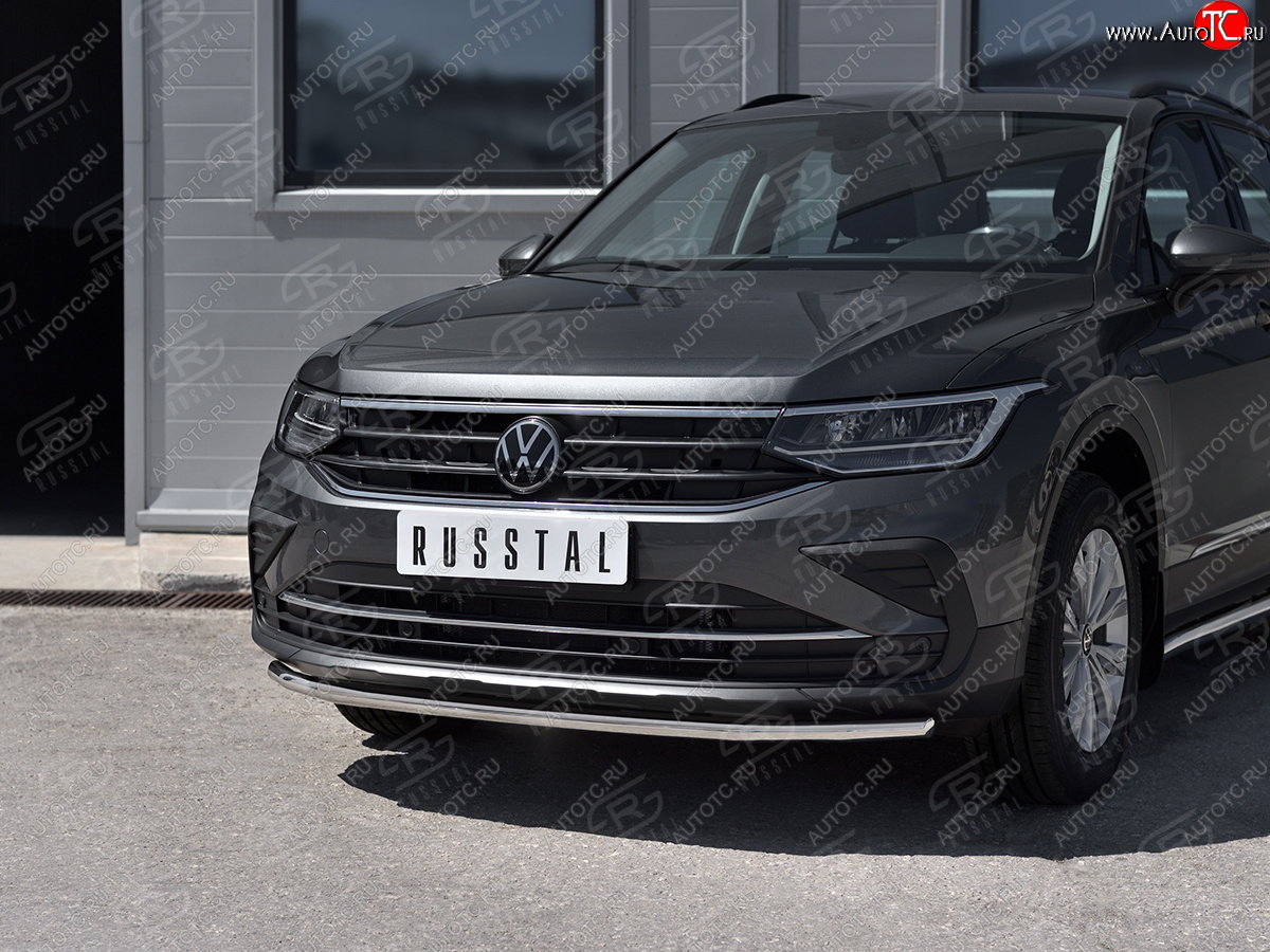15 499 р. Защита переднего бампера (Ø42 мм нержавейка, NOT R-LINE) SLITKOFF  Volkswagen Tiguan  Mk2 (2020-2022) рестайлинг (полированная нержавейка)  с доставкой в г. Майкоп