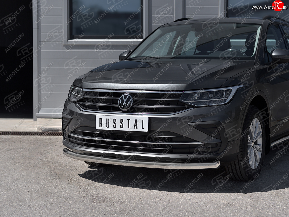 16 599 р. Защита переднего бампера (Ø63 мм, нержавейка, NOT R-LINE) SLITKOFF  Volkswagen Tiguan  Mk2 (2020-2022) рестайлинг  с доставкой в г. Майкоп