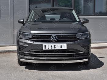 16 599 р. Защита переднего бампера (Ø63 мм, нержавейка, NOT R-LINE) SLITKOFF  Volkswagen Tiguan  Mk2 (2020-2022) рестайлинг  с доставкой в г. Майкоп. Увеличить фотографию 2