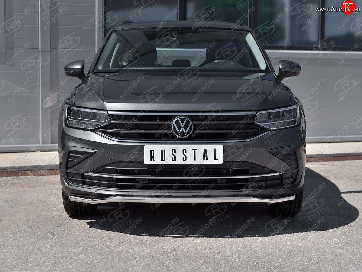 16 299 р. Защита переднего бампера (Ø42 мм волна, нержавейка, NOT R-LINE) SLITKOFF  Volkswagen Tiguan  Mk2 (2020-2022) рестайлинг  с доставкой в г. Майкоп
