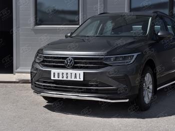 16 299 р. Защита переднего бампера (Ø42 мм волна, нержавейка, NOT R-LINE) SLITKOFF  Volkswagen Tiguan  Mk2 (2020-2022) рестайлинг  с доставкой в г. Майкоп. Увеличить фотографию 3