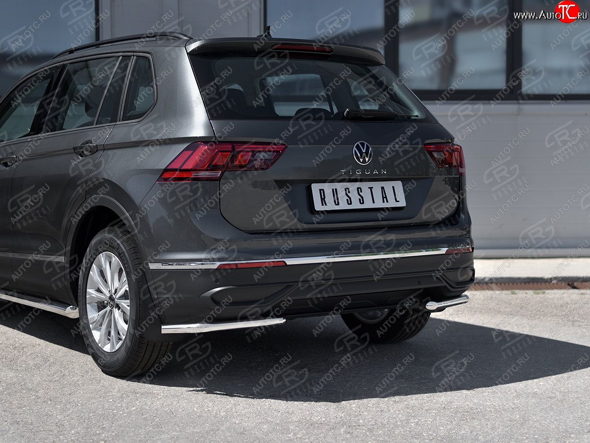 12 699 р. Защита заднего бампера (Ø42 мм уголки, нержавейка, NOT R-LINE) SLITKOFF  Volkswagen Tiguan  Mk2 (2020-2022) рестайлинг (полированная нержавейка)  с доставкой в г. Майкоп