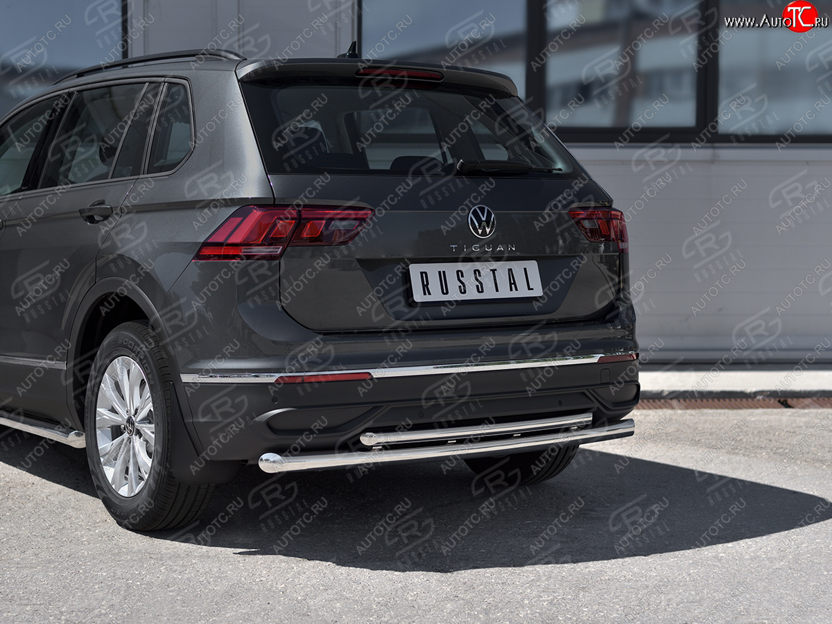 16 399 р. Защита заднего бампера (Ø63 и 42 мм, нержавейка, NOT R-LINE) SLITKOFF  Volkswagen Tiguan  Mk2 (2020-2022) рестайлинг  с доставкой в г. Майкоп