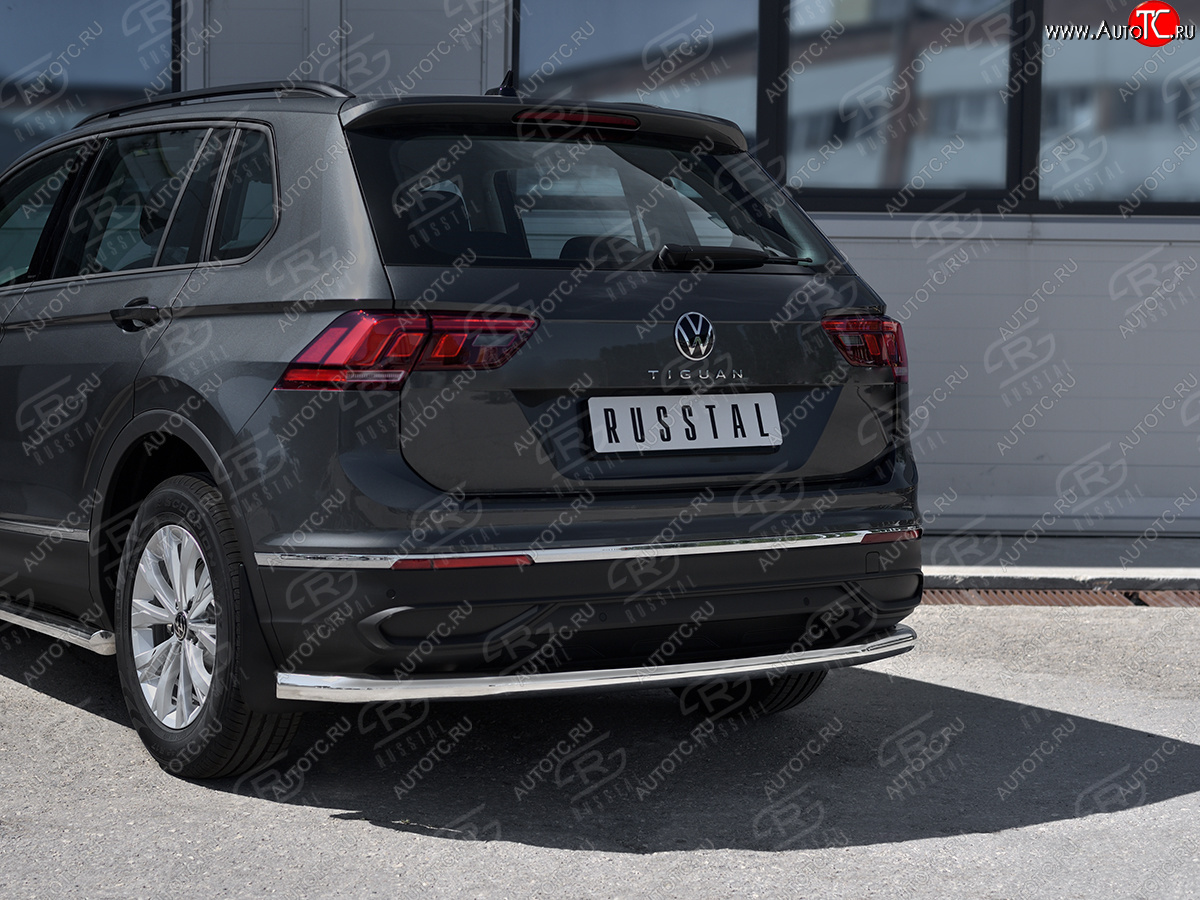 16 349 р. Защита заднего бампера (Ø63 мм, нержавейка, NOT R-LINE) SLITKOFF  Volkswagen Tiguan  Mk2 (2020-2022) рестайлинг  с доставкой в г. Майкоп