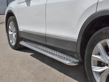 Порожки для ног SLITKOFF (Ø42 мм, NOT R-LINE) Volkswagen Tiguan  Mk2 (2020-2022) рестайлинг (лист - алюминий, профиль - углеродистая сталь)