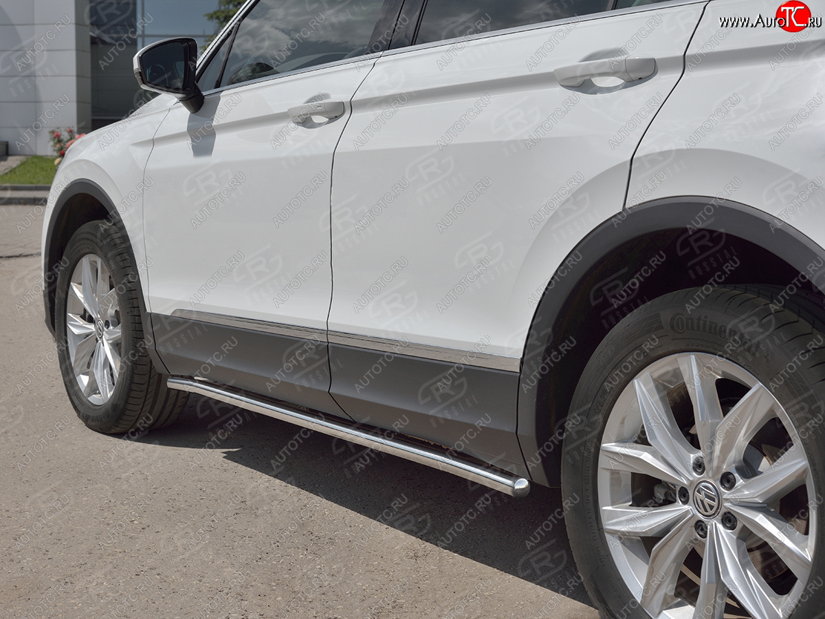 17 299 р. Защита порогов (Ø42 мм, NOT R-LINE) SLITKOFF  Volkswagen Tiguan  Mk2 (2020-2022) рестайлинг (торцы с пластиковыми заглушками, полированная нержавейка)  с доставкой в г. Майкоп