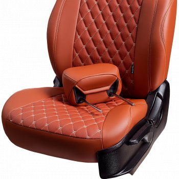 13 949 р. Чехлы для сидений Lord Autofashion Байрон (экокожа, 60/40, со столом).)  Volkswagen Tiguan  NF (2006-2017) дорестайлинг, рестайлинг (Коричневый, вставка коричневая, строчка бежевая)  с доставкой в г. Майкоп. Увеличить фотографию 4