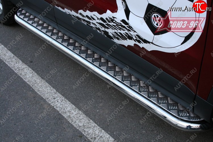 15 614 р. Защита порогов с листом Souz-96 (d60). Volkswagen Tiguan NF дорестайлинг (2006-2011)  с доставкой в г. Майкоп