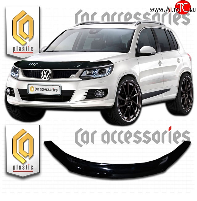 2 199 р. Дефлектор капота CA Plastic  Volkswagen Tiguan  NF (2011-2017) рестайлинг (Classic черный, Без надписи)  с доставкой в г. Майкоп