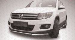 Двойная защита переднего бампера из двух труб диаметром 57 и 42 мм Slitkoff Volkswagen Tiguan  NF (2011-2017) рестайлинг