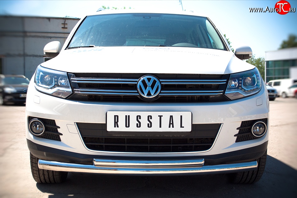 15 249 р. Защита переднего бампера (2 трубыØ63 и 42 мм, нержавейка) SLITKOFF  Volkswagen Tiguan  NF (2011-2017) рестайлинг  с доставкой в г. Майкоп