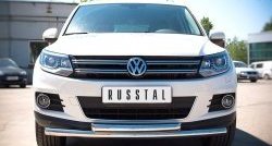 Защита переднего бампера (2 трубыØ63 мм, нержавейка) SLITKOFF Volkswagen Tiguan  NF (2011-2017) рестайлинг